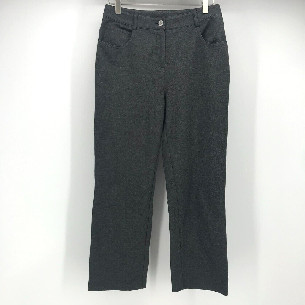 St. John Pants Womens 2 Gray Ponte Knit Ankle Flat Front Pockets Mid Rise Logo